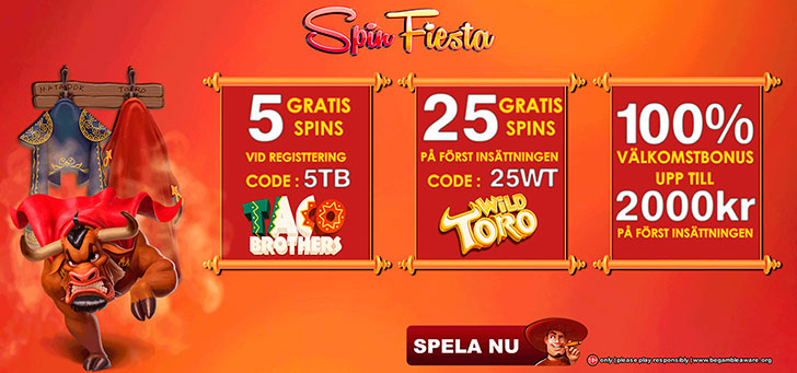 Spin Fiesta casino no deposit 5 free spins gratis och utan insättningskrav