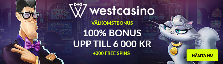 West Casino välkomstbonus upp till 6 000 kr och 200 free spins
