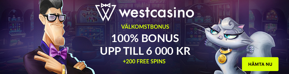 West Casino erbjudande ger dig 200 free spins och 100% upp till 6 000 kr i bonus