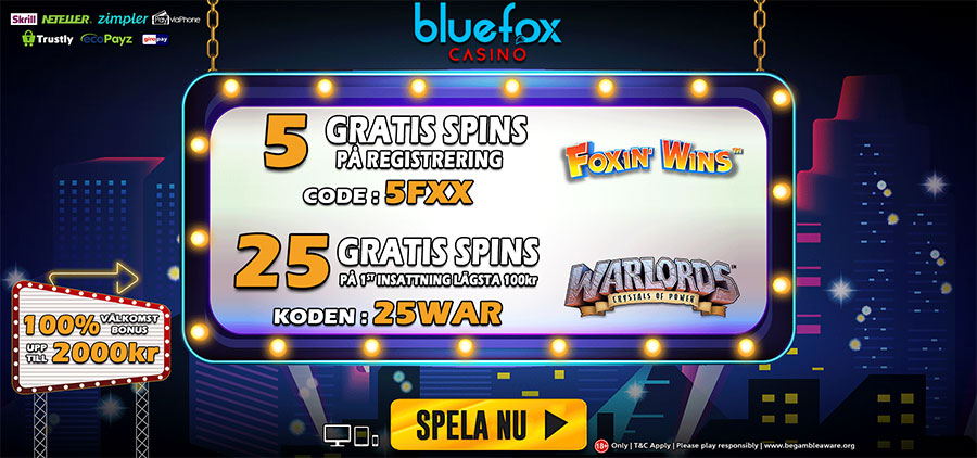 Blue Fox nätcasino free spins utan insättning