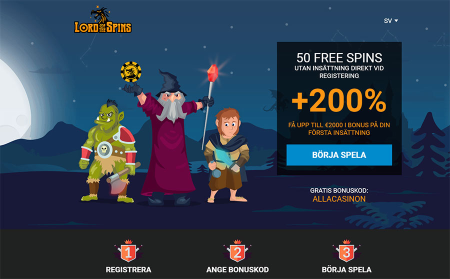 Lord of the Spins nätcasino ger dig 50 free spins utan insättning