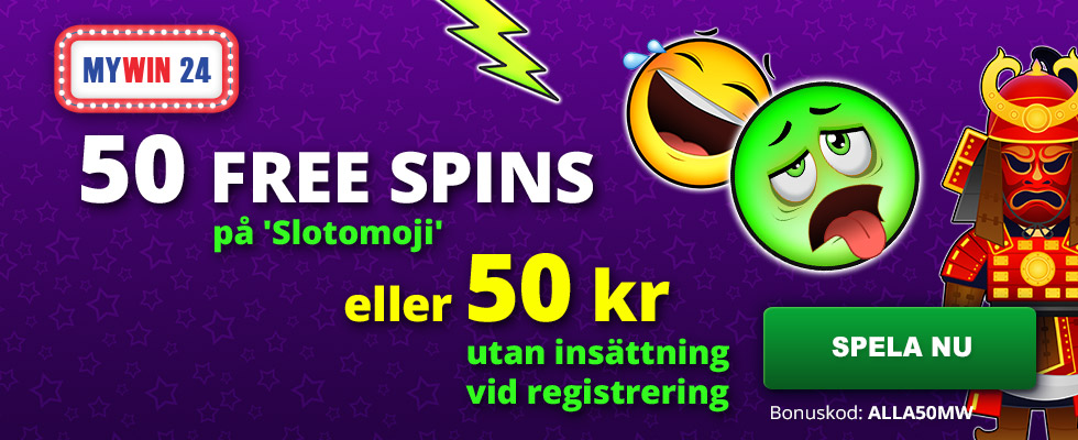 MyWin 24 nätcasino no deposit bonus - 50 kr gratis vid registrering 