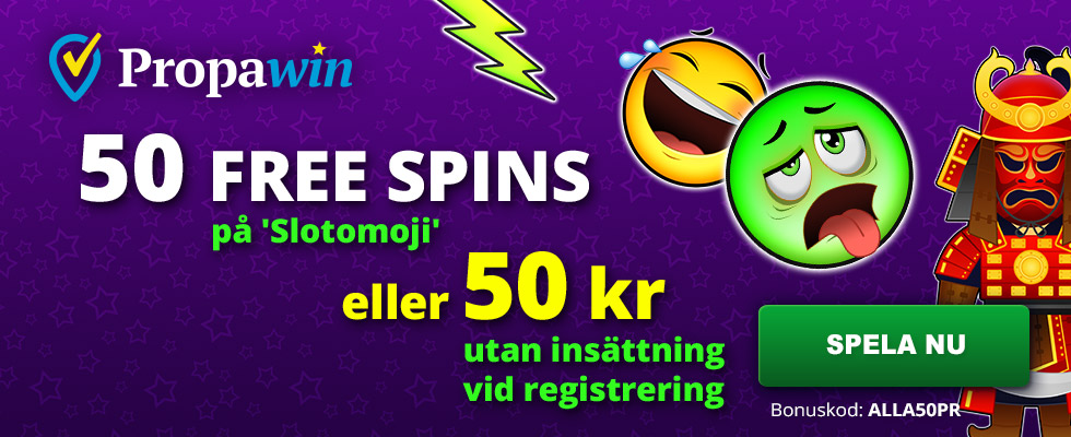 Propawin nätcasino ger dig 50 kronor gratis eller 50 free spins utan insättningskrav