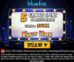 BlueFox nätcasino free spins utan insättning - hämta 5 free spins vid registrering