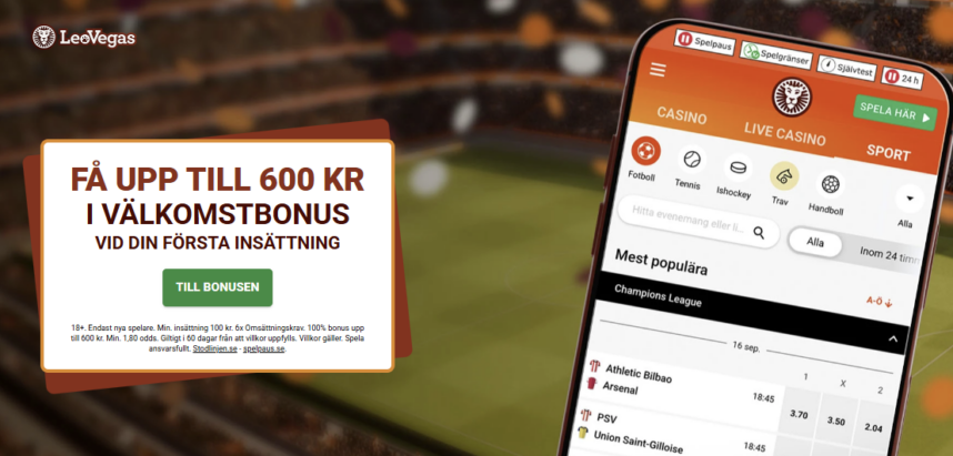 LeoVegas Sport bonus - 100% oddsbonus och gratisspel upp till 600 kr i betting bonus!